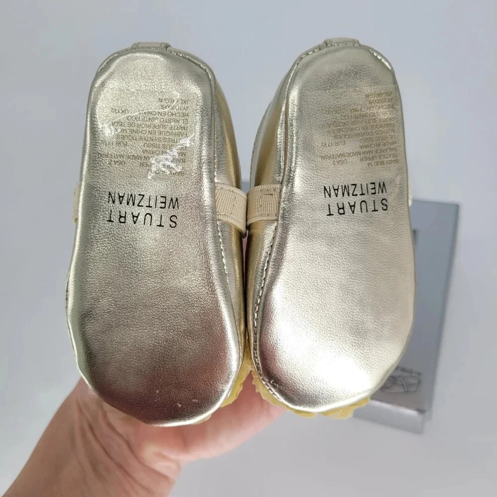 Stuart weitzman gold flower dressy ballet flats infant crib soft sole shoe  2 - Picture 2 of 6